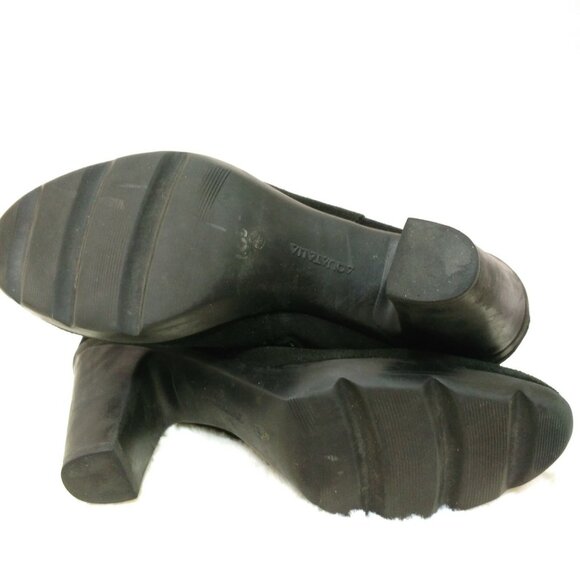 Aquatalia Black Suede Stretch Ankle Boots Womens 9.5 Heels Buckle Side Zip - Picture 11 of 12